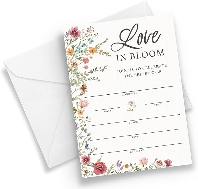 Printed Party Bridal Shower Invitations and Envelopes, Wildflower Theme - Image 3