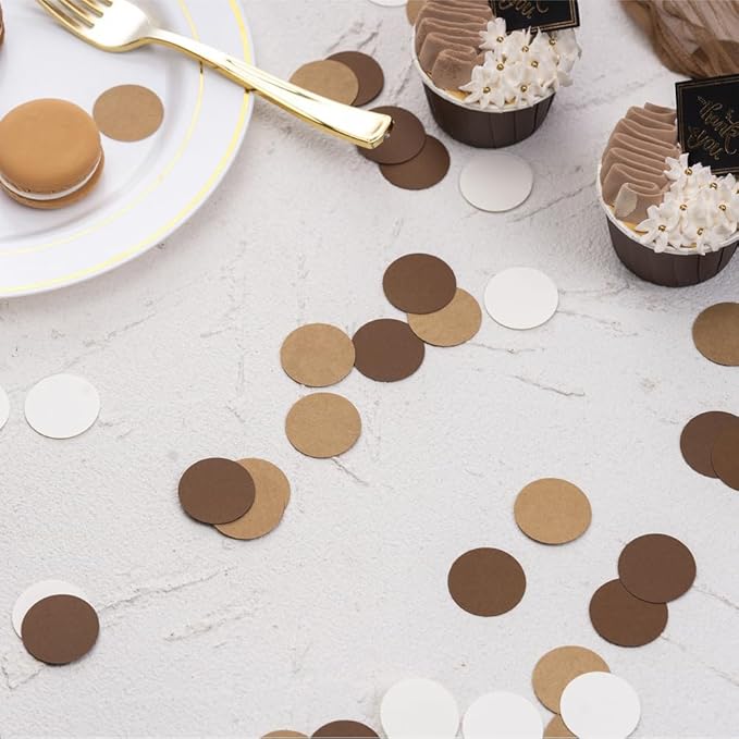 Brown Kraft Tan and Ivory Cream Paper Confetti Table Decoration - Image 2