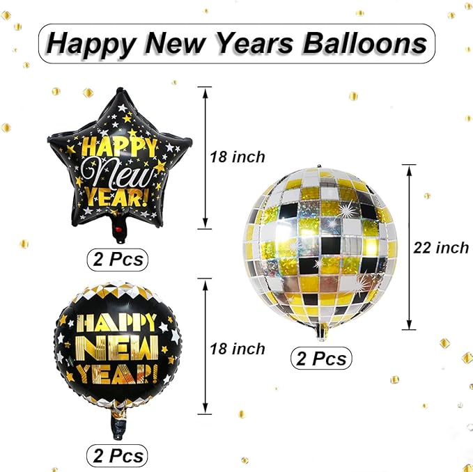 Happy New Year Balloons, Self-Sealing Foil Balloons - Image 2