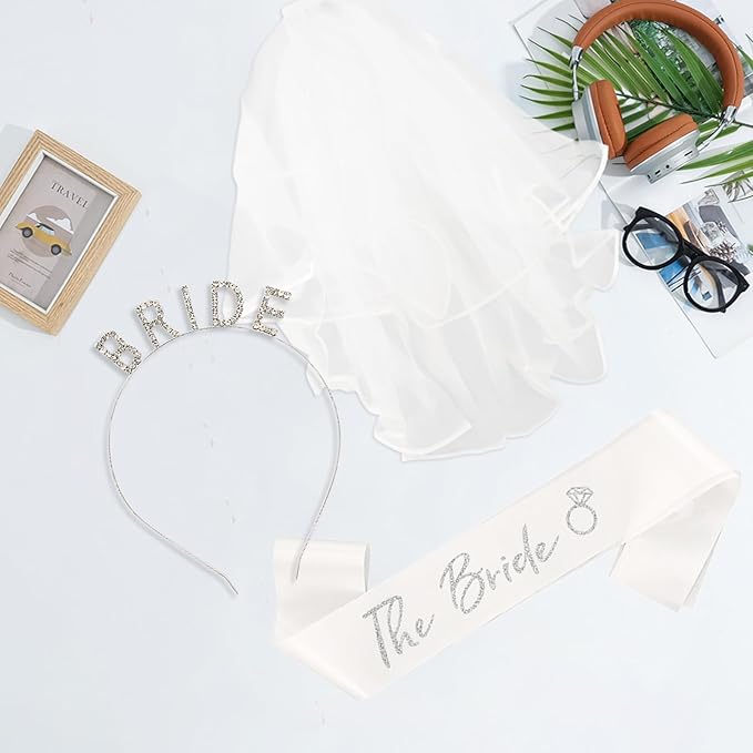 MVVM Bride Sash and Bachelorette Sashes Set | 3-Piece Bridal Headband - Image 7