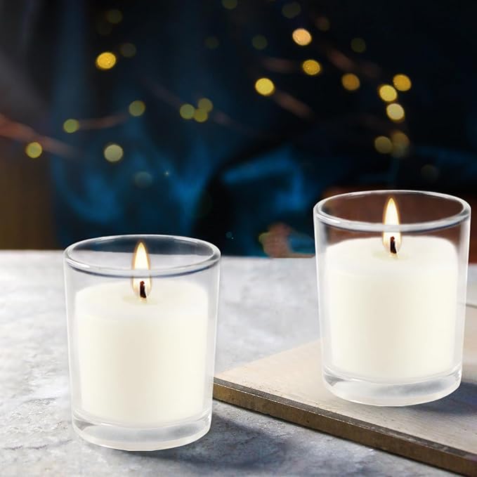 48 Pack White Unscented Clear Glass Filled Votive Candles. Hand Poured Wax - Image 6