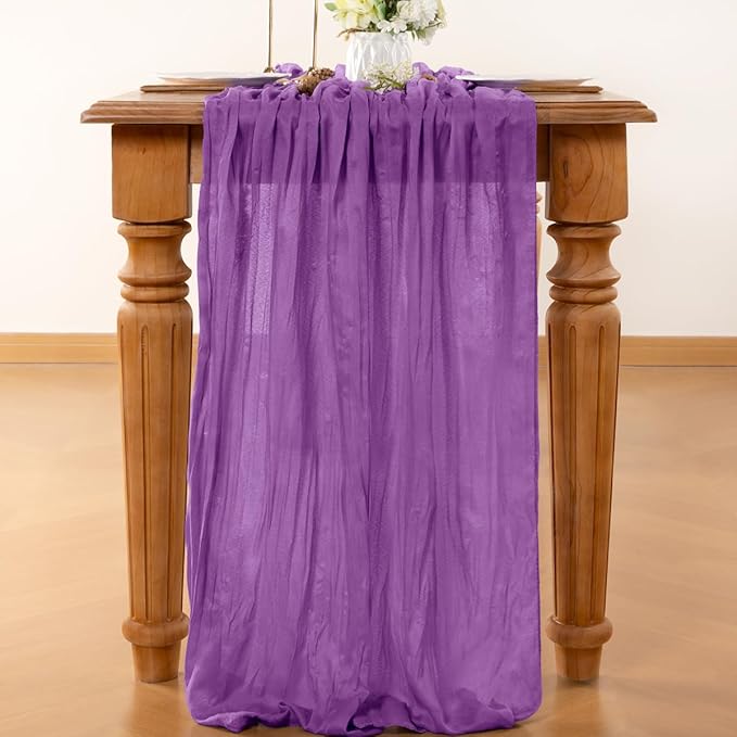 Purple Table Runner Cheesecloth Table Runner 14FT Farmhouse Table Runners 160 - Image 3