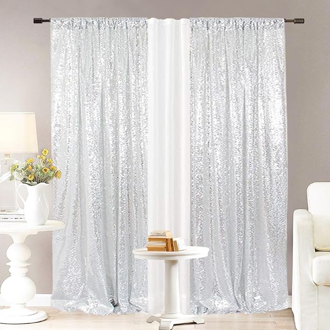 Eternal Beauty Silver Sequin Backdrop Curtains, Shimmer Back Drop - Image 5