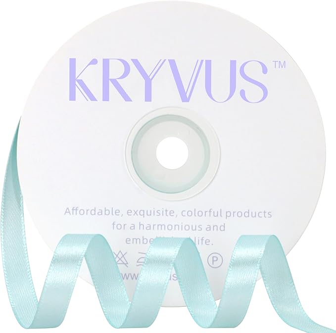 Light Blue Satin Ribbon 3/8 inch X Continuous 50 Yards, Single Face Polyester by Kryvusribbon