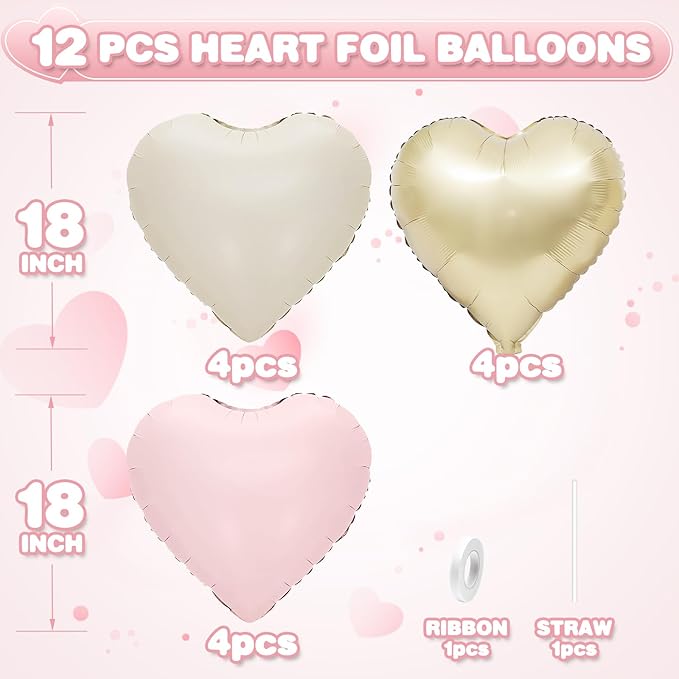Pink White Gold Heart Balloons - Image 2
