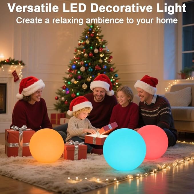 14-in LED Ball Light, Rechargeable Outdoor Globes Light Dimmable RGB Color - Image 4