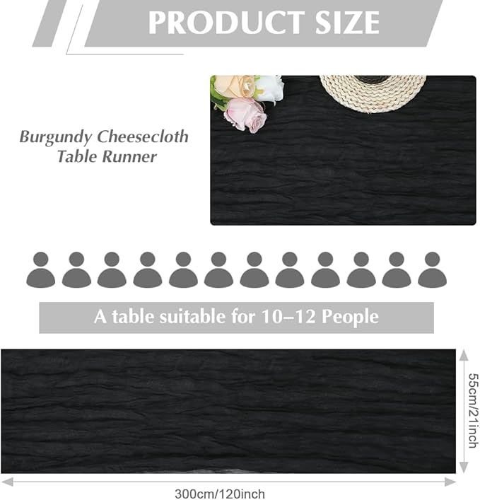 Black Cheesecloth Table Runner -21*120Inch Long Boho Wedding Table Decor - Image 2