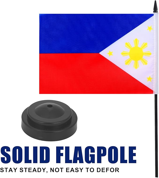 Philippines Desk Flag 12" Solid Pole Deluxe Set Filipino Flags Banner Mini - Image 3