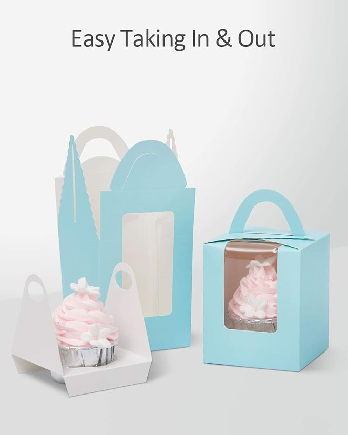 qiqee Light Blue Cupcake Boxes Individual Cupcake Holders Disposable 50pcs - Image 2