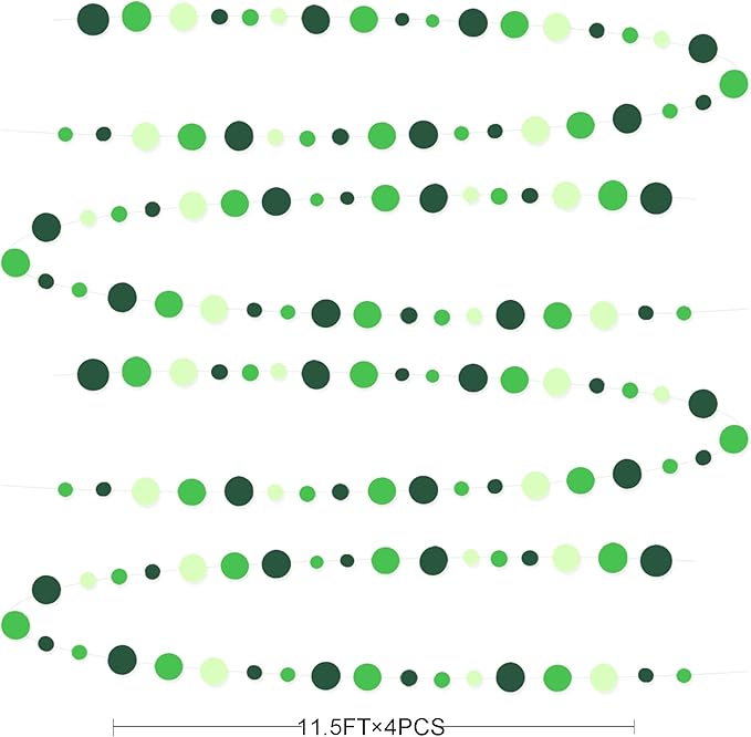 Green Party Decorations Ombre Green Circle Dots Garland Hanging Paper Polka Dot - Image 2