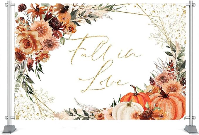 Mocsicka Fall in Love Bridal Shower Backdrop Boho Autumn Leaves Pumpkin Bride - Image 7