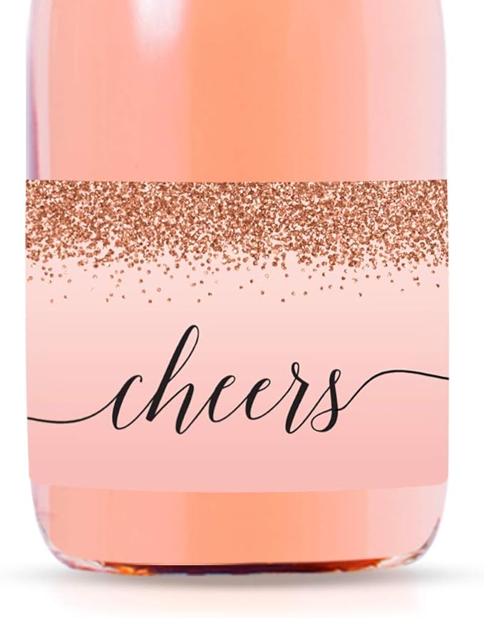 Andaz Press Mini Champagne Wine Bottle Labels, Blush Pink Faux Rose Gold by AndazPress