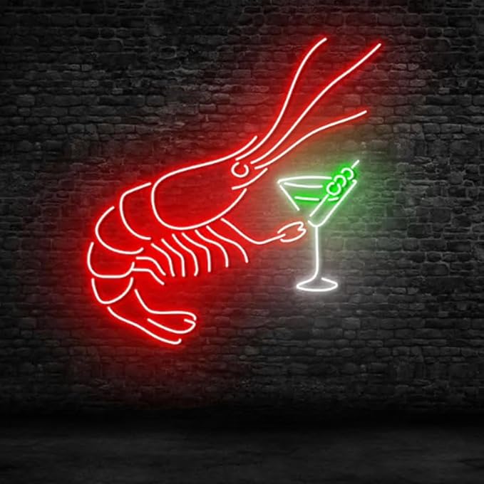 Shrimp Martini Neon Sign, LED Seafood Bar Light by BELISAMA