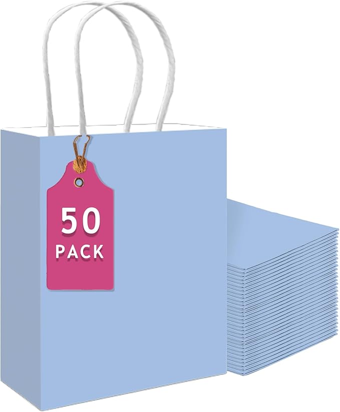 qiqee 50-Packs Light Blue Paper Gift Bags by Qiqee