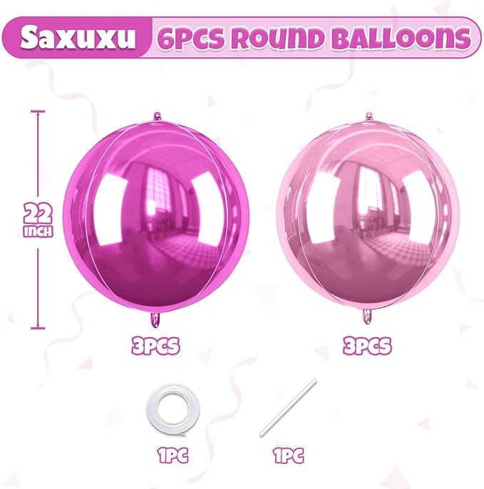 6 Pcs Hot Pink and Pink Balloons, 22 Inch Big Round Foil Balloon - Image 3