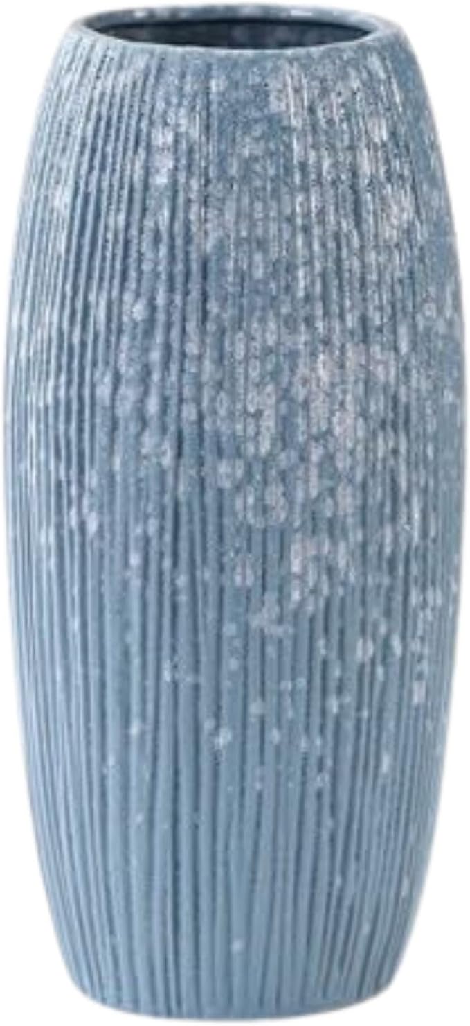 Premium Blue Ceramic Vase – Ribbed Tall Flower Vase by Unknown