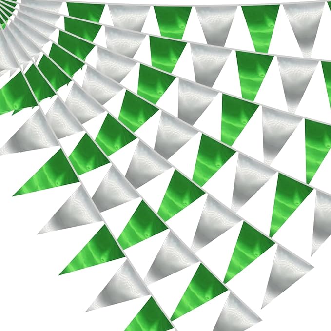 20M/65FT Green Silver Triangle Pennant Banner Flag Metallic Fabric Bunting by raqieden