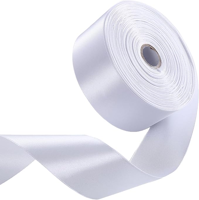 1-1/2" x 50 Yards White Satin Ribbon Single Faced Fabric Ribbons by Oakarbo