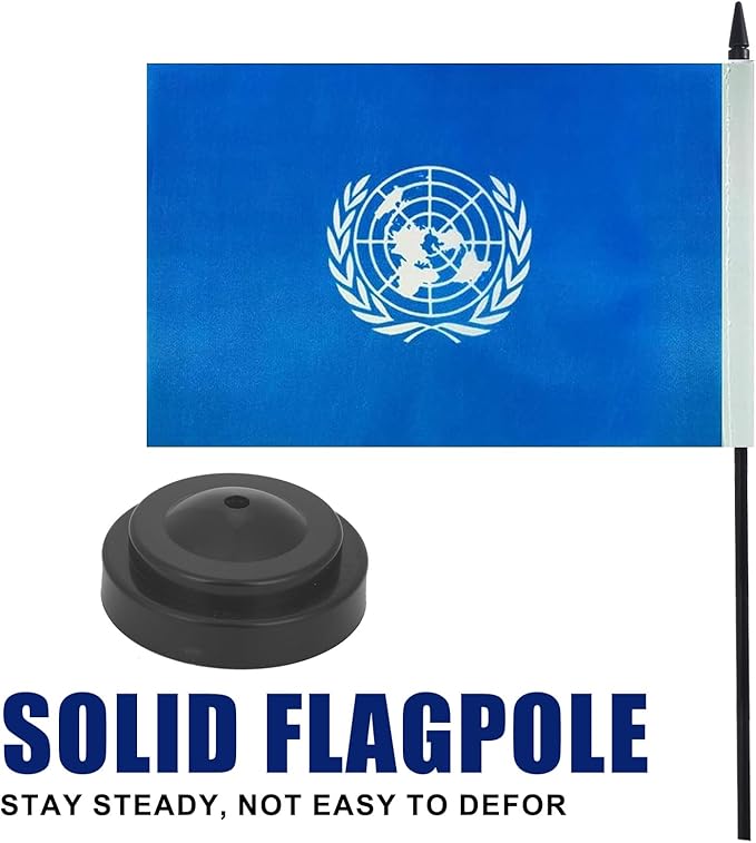 United Nations Desk Flag 12" Solid Pole Deluxe Set United Nations Flags Banner - Image 3