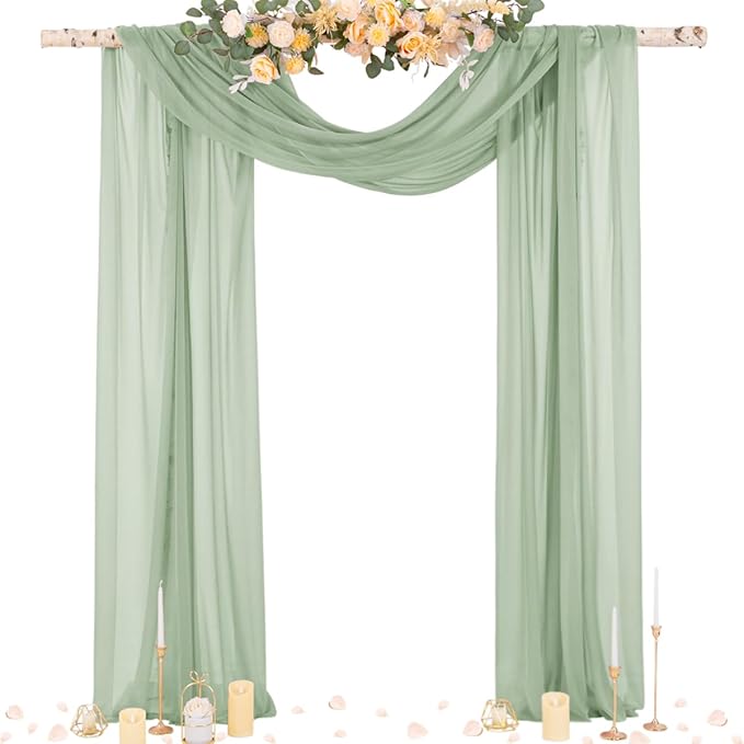 Socomi Sage Green Sheer Wedding Arch Draping Fabric 29" x 20Ft 2 Panels Outdoor by Socomi