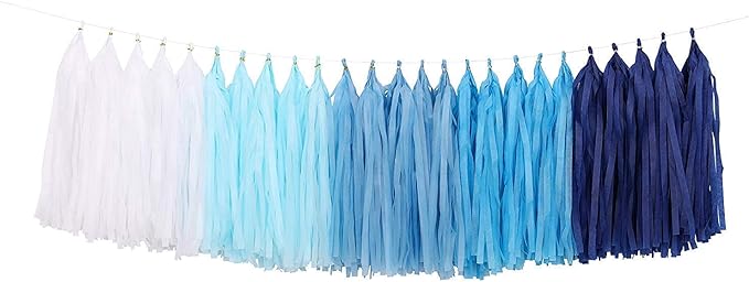 Fonder Mols 25pcs Navy Blue White Tissue Paper Tassel Garland Tassel Banner by FonderMols