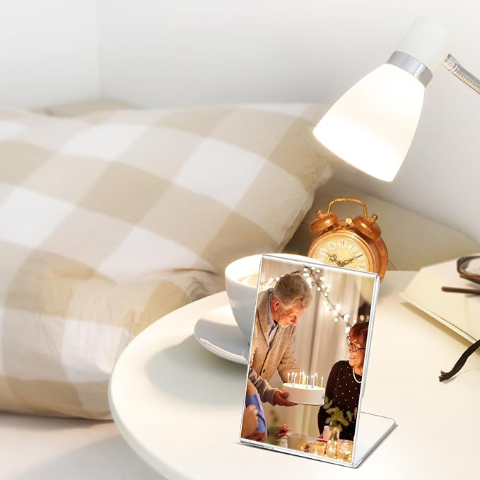 Ctosree 12 Pcs Acrylic Photo Frame L shape Slant Back Desktop Photo Frames - Image 4