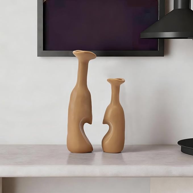 Heart Shaped Small Ceramic Vases Set of 2 Home Decor Boho Vase Modern Matte - Image 8