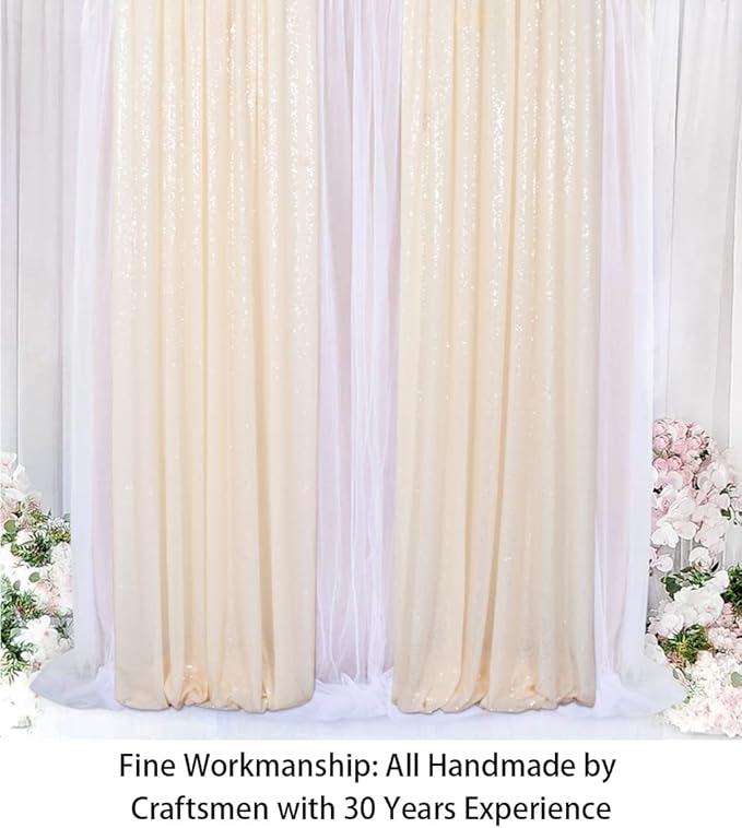 ShinyBeauty Sparkle Backdrop Curtain Ivory 2 Panels Set Sequin Photo Backdrop - Image 3