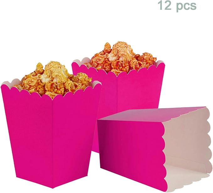 Hot Pink Popcorn Boxes Mini Pack of 12, Paper Popcorn Container - Image 3