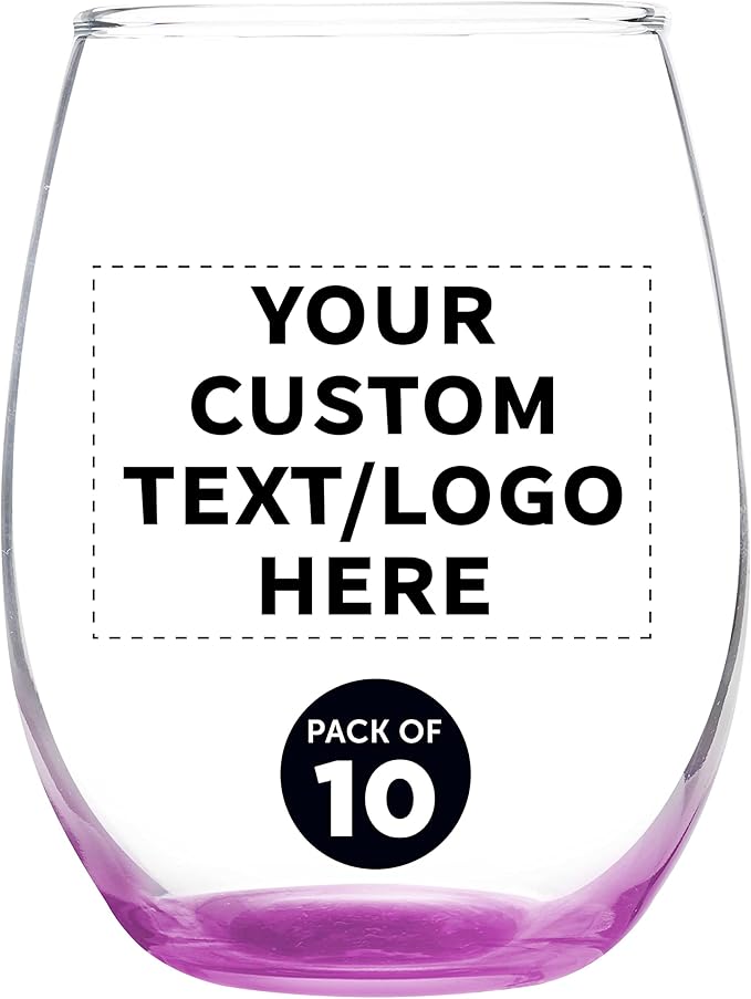 Custom Stemless Wine Glass 9 oz. Set of 10, Personalized Bulk Pack by DISCOUNTPROMOS