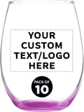 Custom Stemless Wine Glass 9 oz. Set of 10, Personalized Bulk Pack by DISCOUNTPROMOS