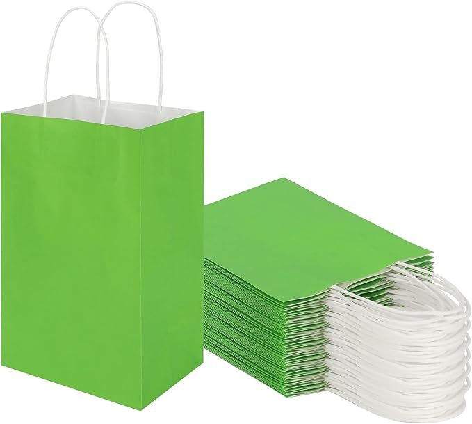 50 Pack 5.25x3.25x8.25 Inch Small Grass Green Kraft Paper Bags by Toovip