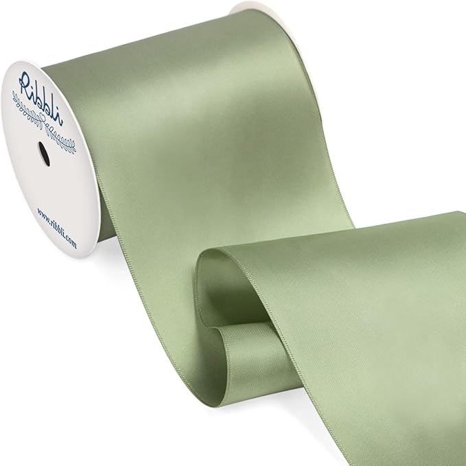 Ribbli Dusty Sage Satin Ribbon 4 Inch Wide Sage Green Ribbon by Ribbli