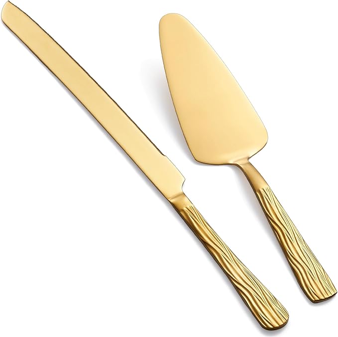 Gold Cake Cutter Set, Stainless Steel Cake Cutting Utensils Include Cake Knife by Seeshine