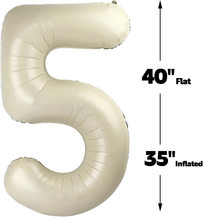 Cream White 40 Inch Large Number 5 Birthday Balloon, Five 5th 15 25 35 50 55 - Image 2