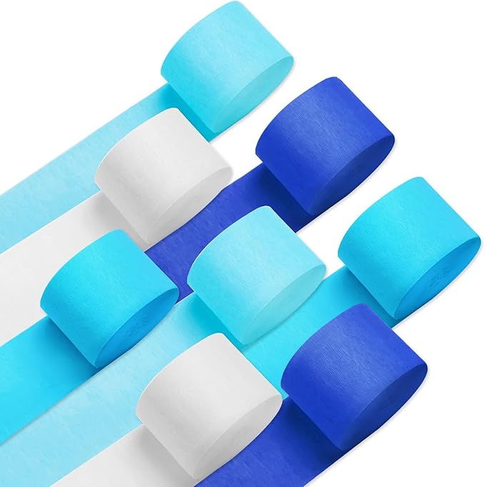 Crepe Paper Streamers 8 Rolls 656ft, Pack of Blue, Pastel Blue, Royal Blue by welcomePIGETALE