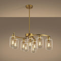 9-Light Gold Glass Chandelier, Adjustable Height Dining Room Light Fixtures by CNRATYE