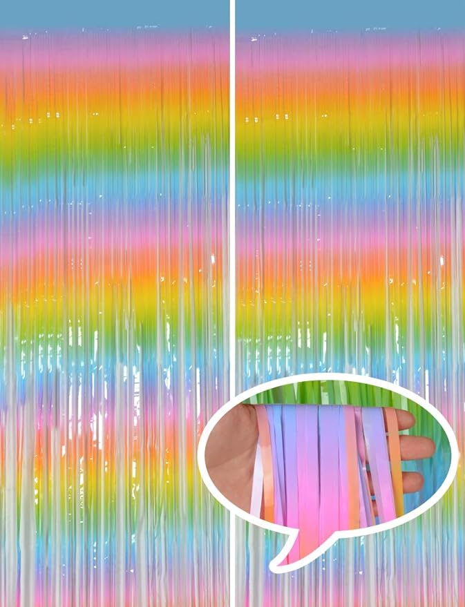 Melsan 2 Pack 3.2 ft x 8.2 ft Pastel Tinsel Foil Fringe Curtains Backdrop by Melsan