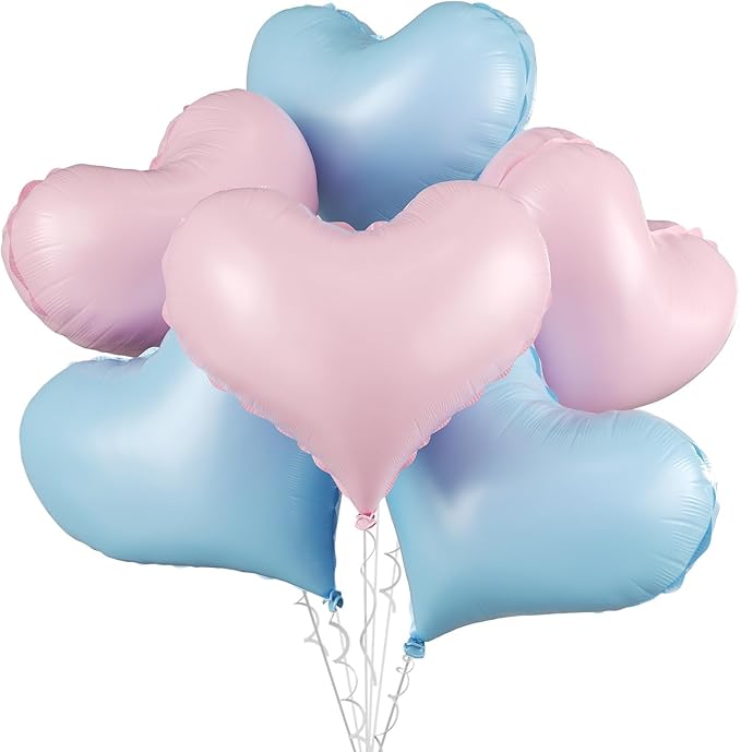 Pink Blue Heart Balloons, 24Inch Large Pink Heart Foil Balloons by vibzox