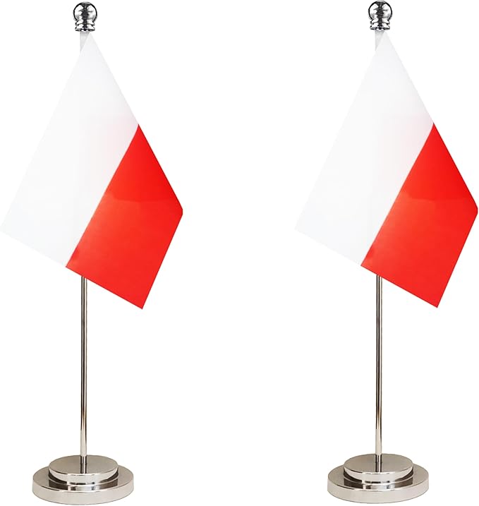 Poland Polish Deluxe Desk Flag Set Small Mini Miniature Poland Polish Table by tibijoy
