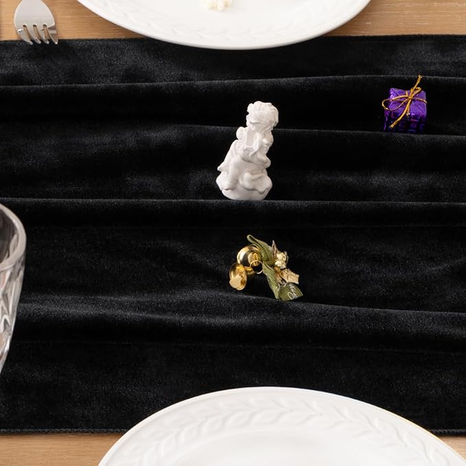 MLMC Black Velvet Table Runner 10ft Glossy Luxury Velvet Fall Table Runner - Image 6