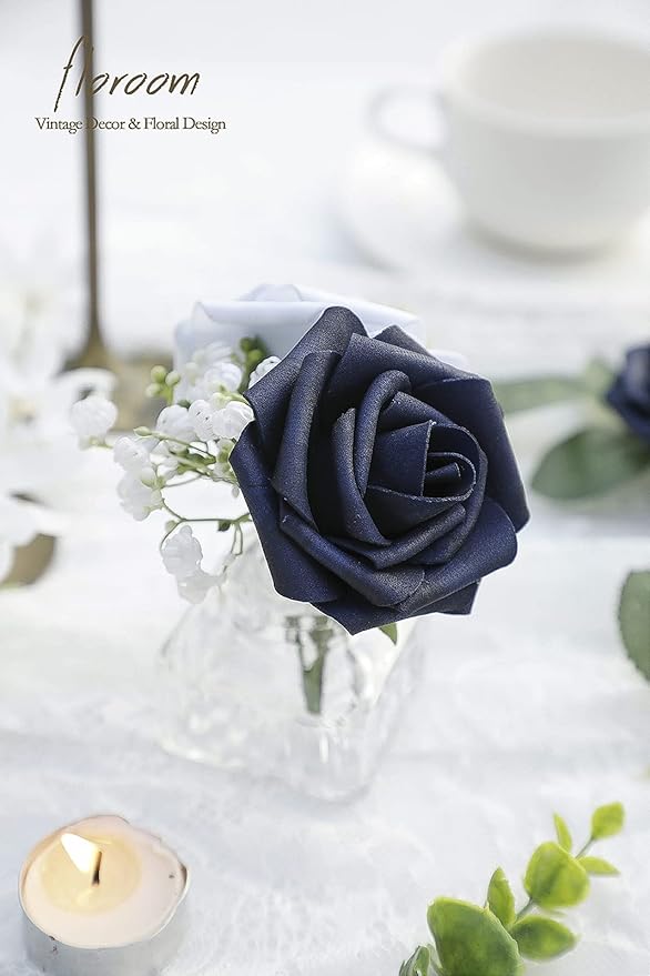 Floroom Artificial Flowers 50pcs Real Looking Navy Blue Foam Fake Roses - Image 5