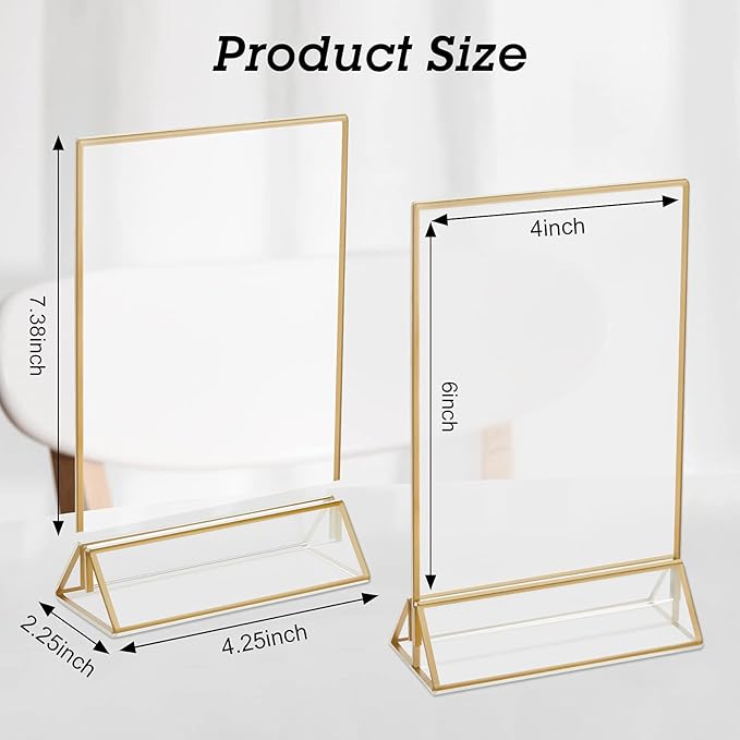 16 Pieces Gold Rimmed Clear Acrylic Table Sign Holders, Double Sided Frame - Image 3