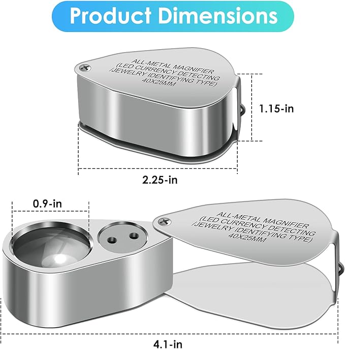 Leffis 40X Jewelers Loupe Magnifier Magnifying Glasses, LED/UV Illuminated - Image 4