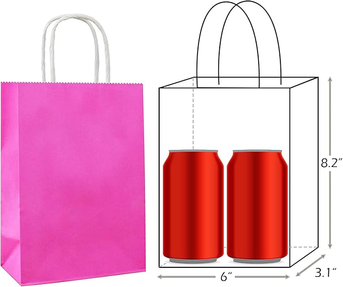25 PCS Small Gift Bags Hot Pink Kraft Paper Bags - Image 2