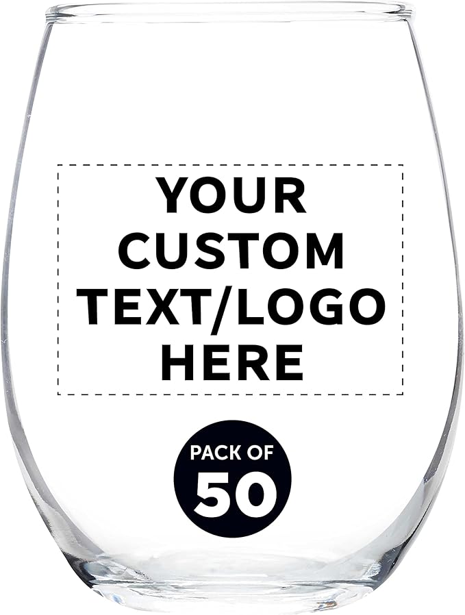 Custom Stemless Wine Glass 9 oz. Set of 50, Personalized Bulk Pack by DISCOUNTPROMOS