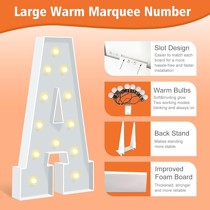 4FT Marquee Light Up Letters, LED Marquee Letters A - Image 3