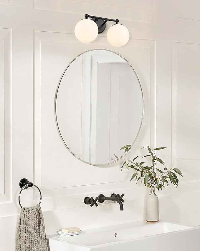 Black Vanity Light, 2 Light Black Modern Bathroom Light Fixtures Over Mirror - Image 2