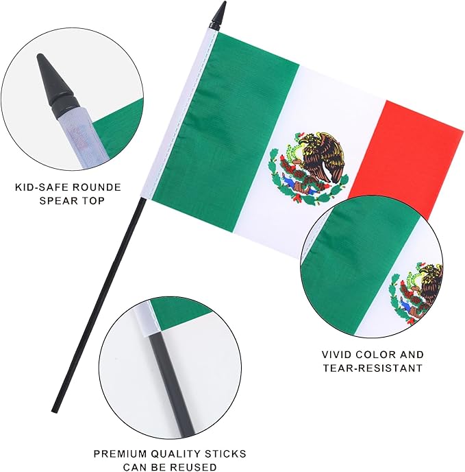 Mexico Desk Flag 12" Solid Pole Deluxe Set Mexican Flags Banner Mini Small - Image 4