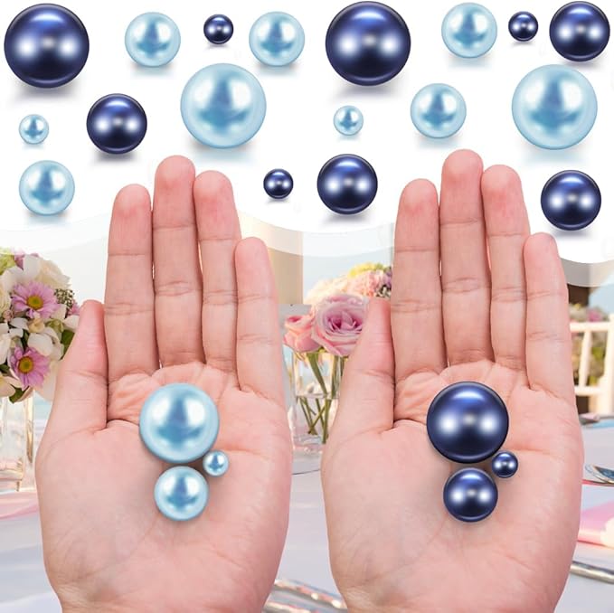 300Pcs Navy & Light Blue Polished No Hole Faux Pearl Beads - Image 3